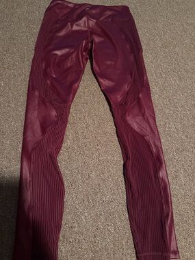 Fabletics medium Burgundy Faux Leather Moto Leggings